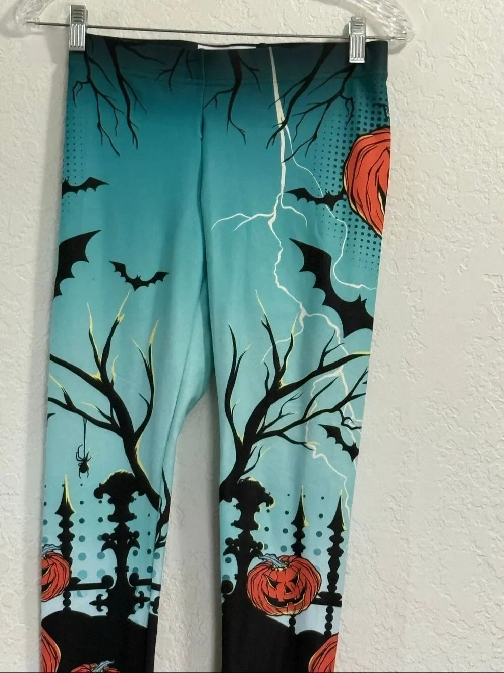 Fiercepulse Pumpkin Bat Dead Tree Print Leggings Halloween Small